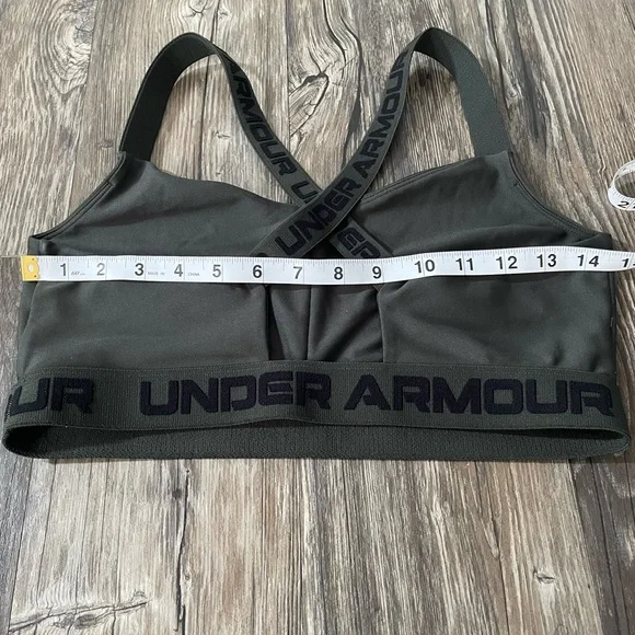 Under Armour Olive Green Cross Back Sports Bra Logo Band Medium Support - Picture 3 of 3